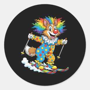 Sticker Rond Carnaval d'hiver de chiot de ski de chien de clown