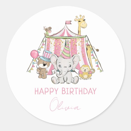 Sticker Rond Carnaval rose Circus Joyeux Anniversaire des enfan (Devant)