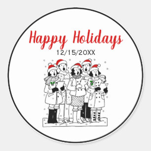Sticker Rond Caroleurs de Noël avec Noël de neige