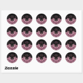 Sticker Rond CAROLINA ~ Noir et rose ~ (Feuille)