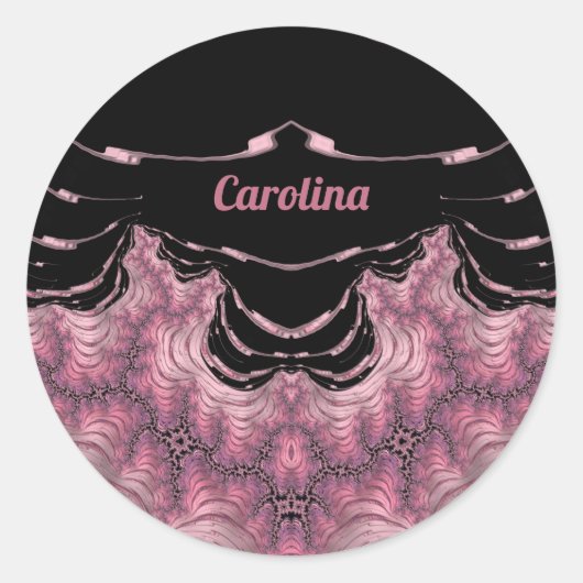 Sticker Rond CAROLINA ~ Noir et rose ~ (Devant)