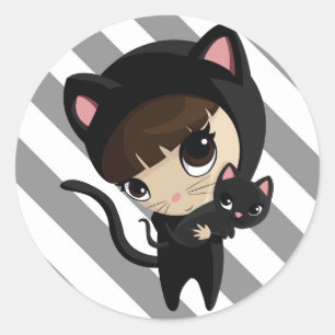 Sticker Rond Caroline et sucrerie les chats avec des rayures