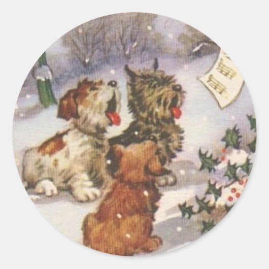 Sticker Rond Caroling Dogs in the Snow (Devant)