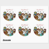 Sticker Rond Carollers de Noël ukrainiens (Feuille)