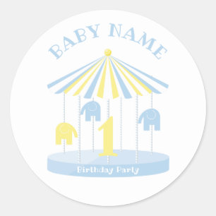 Sticker Rond Carousel éléphant bleu d'abord