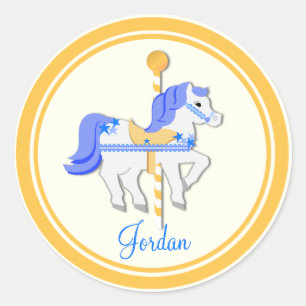 Sticker Rond Carousel Horse Blue Gold Stars