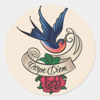 Sticker Rond Carpe Diem Bluebird tatouage