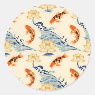 Sticker Rond Carpe Koï et motif sans couture de lotus