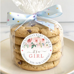Sticker Rond Carré de Baby shower fille rose rose pâle