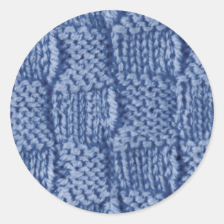 Sticker Rond Carré de laine tricotée bleu