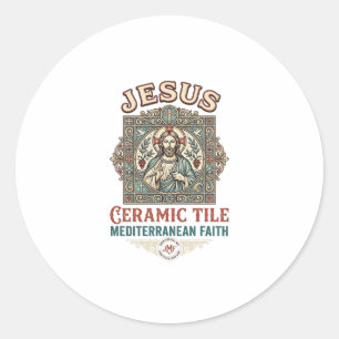 Sticker Rond Carreau en céramique Jésus Méditerranéen Foi Jésus
