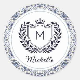 Sticker Rond Carreaux Azulejos Modernes Portugais Bleu Monogram