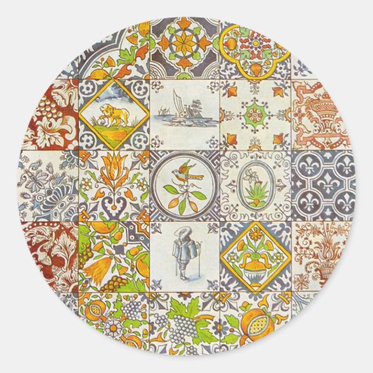 Sticker Rond Carreaux de céramique hollandais (Devant)
