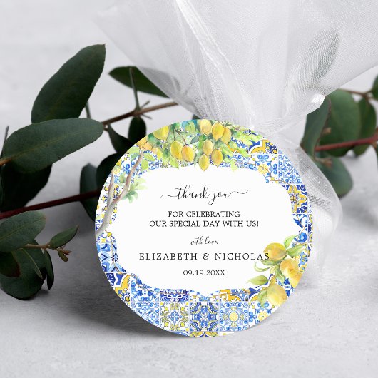 Sticker Rond Carreaux de citron méditerranéens | Cadeau de mari