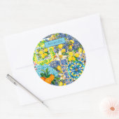 Sticker Rond Carreaux fleuris d'agrumes siciliens bleu chic (Enveloppe)