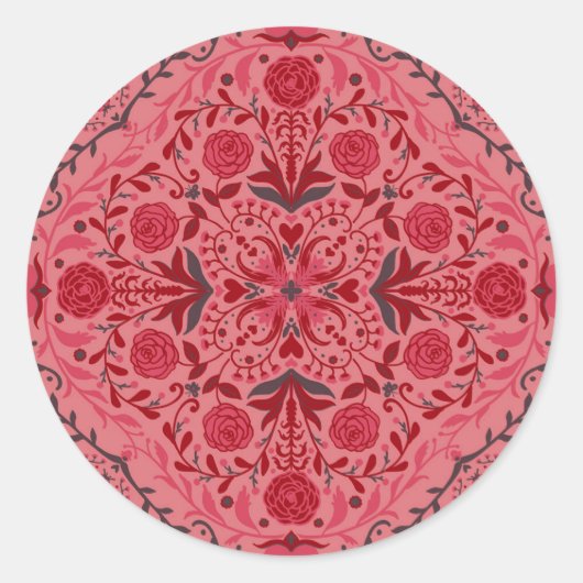 Sticker Rond Carreaux floraux en rouge et pastèque rose (Devant)