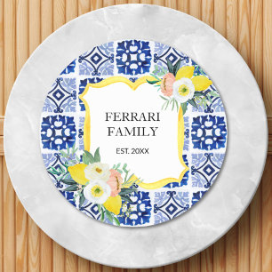 Sticker Rond Carreaux Motif Méditerranéen Italien Citron Citrus