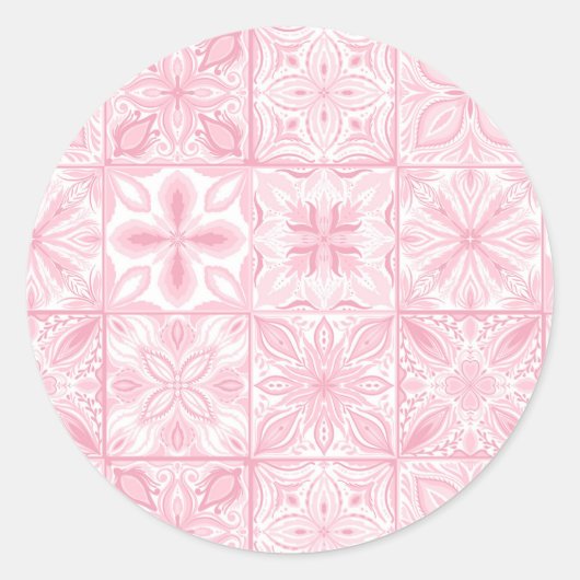 Sticker Rond Carreaux ornés en rose (Devant)