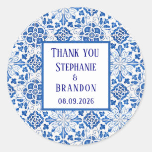 Sticker Rond Carreaux portugais Mariage méditerranéen bleu
