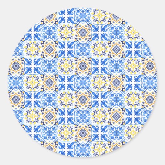 Sticker Rond Carrelage bleu italien (Devant)