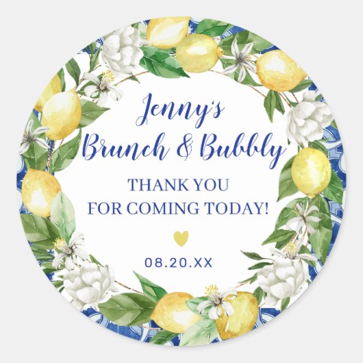 Sticker Rond Carrelage bleu Lemon Bride Brunch Bubbly (Devant)