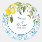 Sticker Rond Carrelage bleu méditerranéen et Mariage citron (Devant)