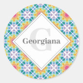 Sticker Rond Carrelage diamant Mandala Flore arc-en-ciel person (Devant)