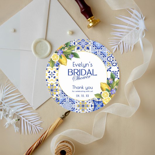 Sticker Rond Carrelage en mosaique italienne bleu Citrons Showe