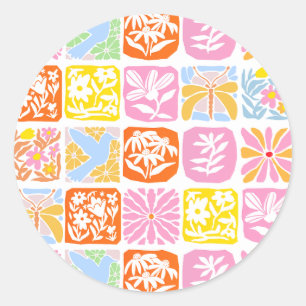 Sticker Rond Carrelage floral coloré Botanique Folk Whimsical