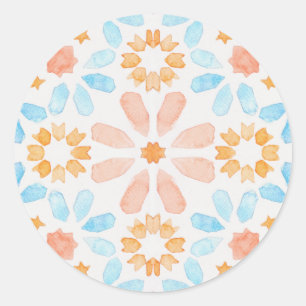 Sticker Rond Carrelage marocain aux aquarelles pastel
