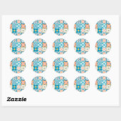 Sticker Rond Carrelage orange et bleu (Feuille)