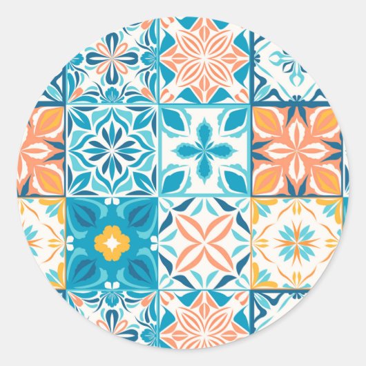 Sticker Rond Carrelage orange et bleu (Devant)