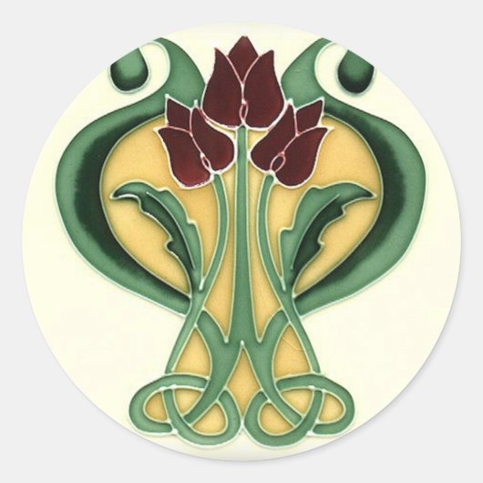 Sticker Rond Carrelage Rose Art Nouveau (Devant)