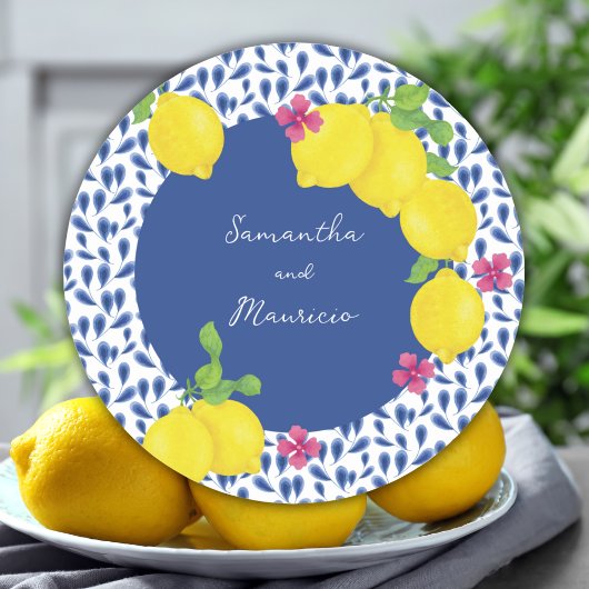 STICKER ROND CARRELATS BLEUS DE CITRONS DE COULEUR D'EAU