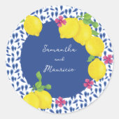 STICKER ROND CARRELATS BLEUS DE CITRONS DE COULEUR D'EAU (Devant)