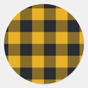 Sticker Rond Carrés à carreaux jaunes et noirs Buffalo Plaid