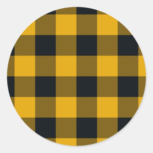 Sticker Rond Carrés à carreaux jaunes et noirs Buffalo Plaid (Devant)