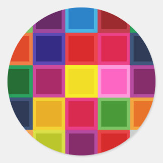 Sticker Rond Carrés multicolores et rayures Girly