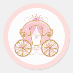 Sticker Rond Carrosse de la Princesse Royale Rose et Or Fête d'