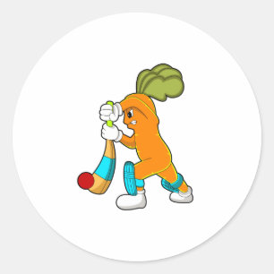 Sticker Rond Carrot at cricket with cricket bat