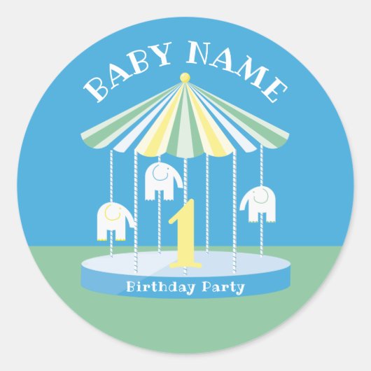 Sticker Rond Carrousel éléphant Colorful 1er manche ronde class (Devant)