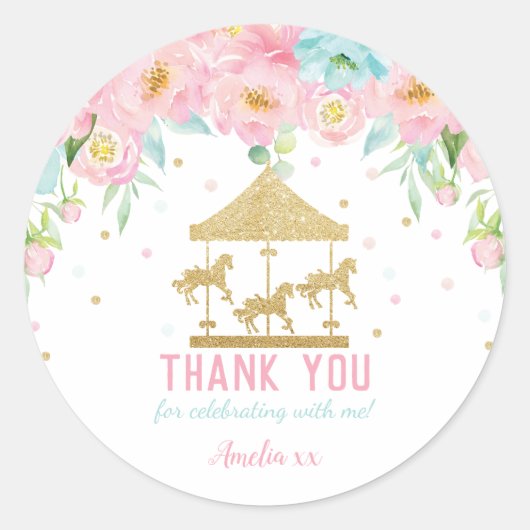 Sticker Rond Carrousel floral de Monnaie rose Anniversaire Merc (Devant)