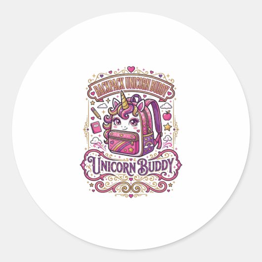 Sticker Rond Cartable Licorne Copain Licorne Conception De Merc (Devant)