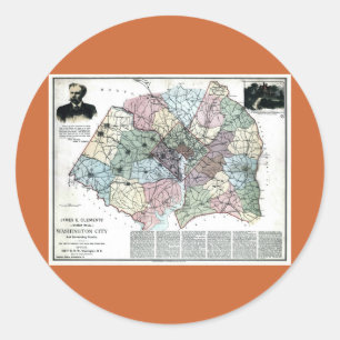Sticker Rond Carte 1891 de ville de Washington et de pays