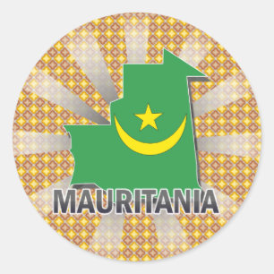 Sticker Rond Carte 2,0 de drapeau de la Mauritanie