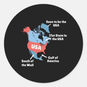 Sticker Rond Carte Amusante Trump Des États-Unis - Canada, Groe