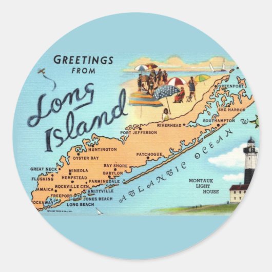 Sticker Rond Carte ancienne de Long Island (Devant)