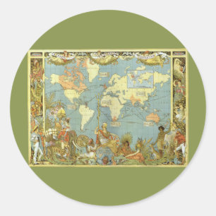Sticker Rond Carte antique du monde de l'Empire britannique, 18