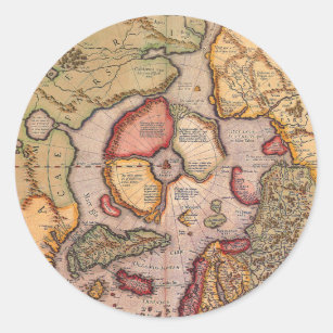 Sticker Rond Carte antique du pôle Nord Carte par Mercator