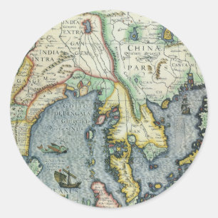 Sticker Rond Carte antique du Sud-Est Asiatique par Mercator / 